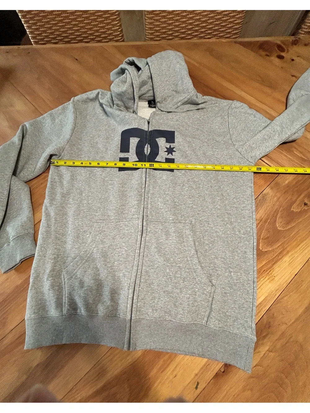 DC Men’s Light Gray Zip-Up Hoodie with Black Logo